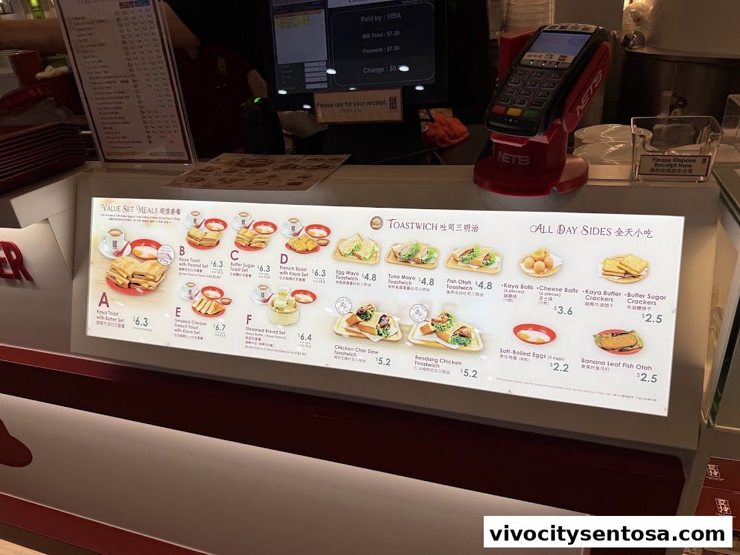 Menu page for Ya Kun Kaya Toast Vivocity