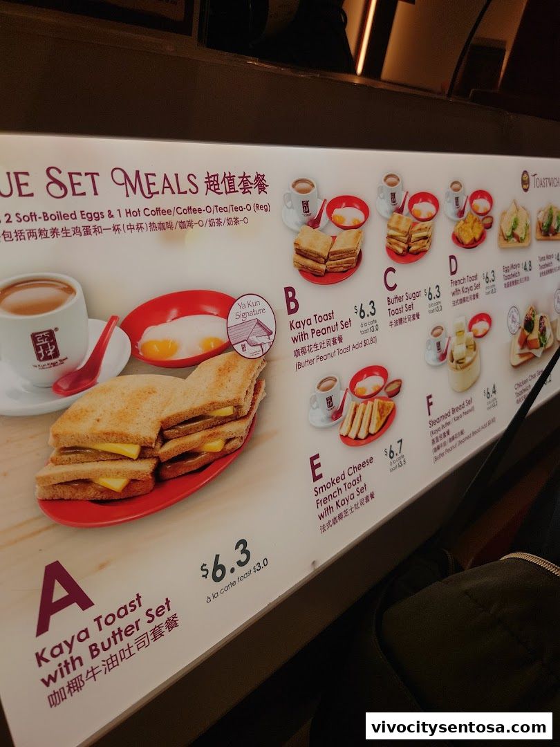 Menu page for Ya Kun Kaya Toast Vivocity