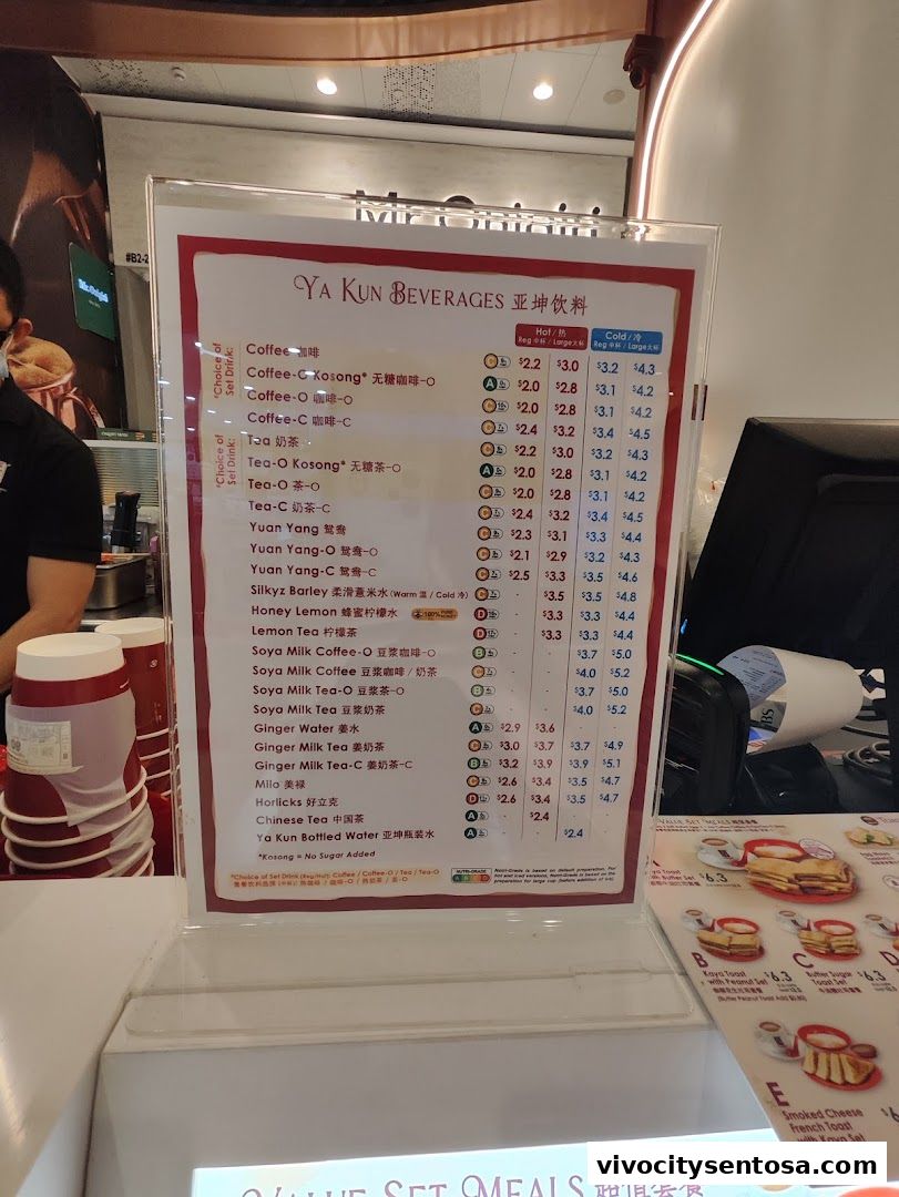 Menu page for Ya Kun Kaya Toast Vivocity