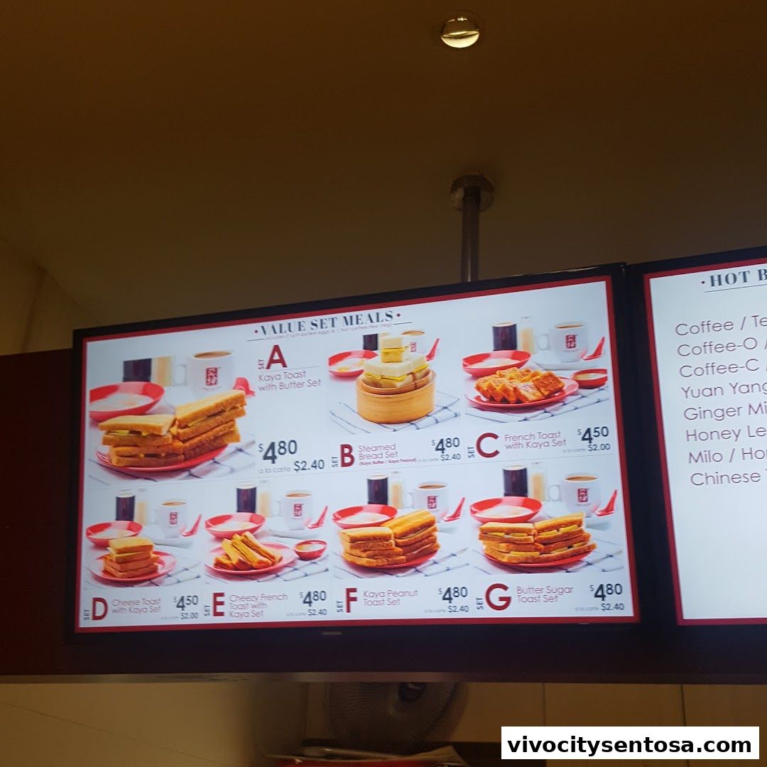 Menu page for Ya Kun Kaya Toast Vivocity