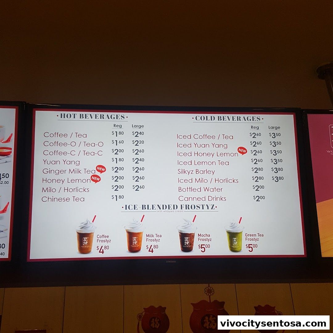 Menu page for Ya Kun Kaya Toast Vivocity