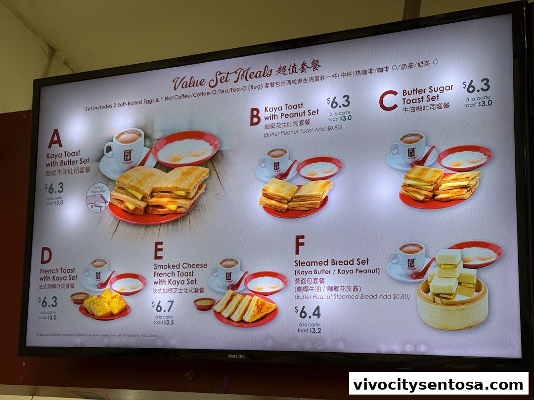 Menu page for Ya Kun Kaya Toast Vivocity