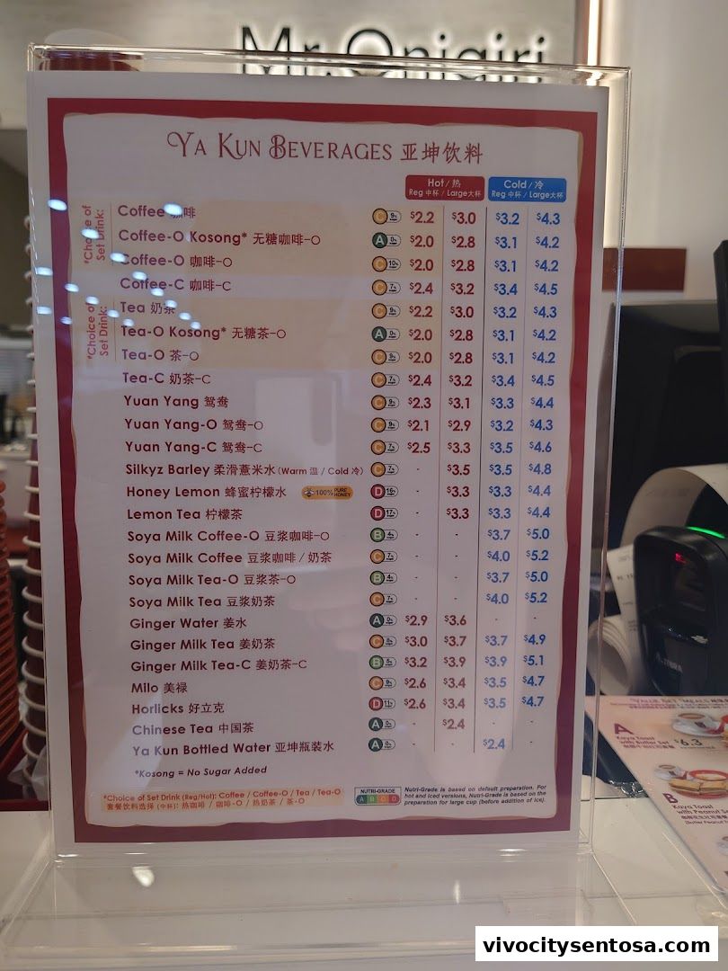 Menu page for Ya Kun Kaya Toast Vivocity