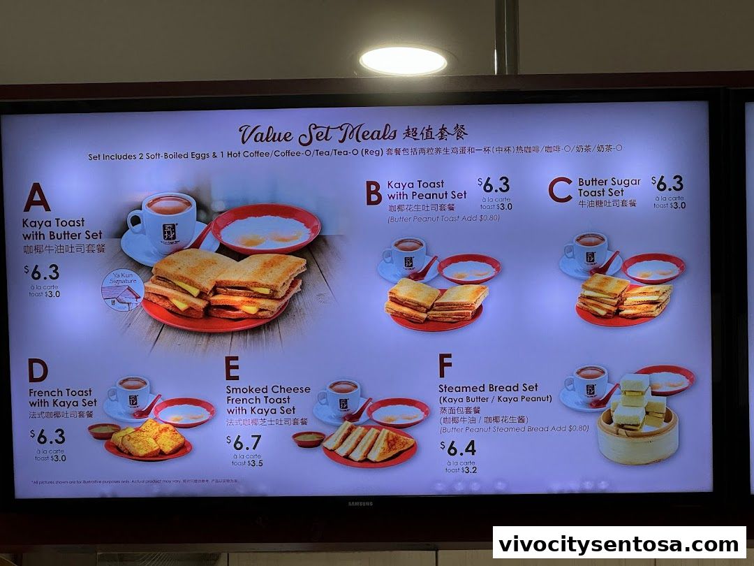 Menu page for Ya Kun Kaya Toast Vivocity