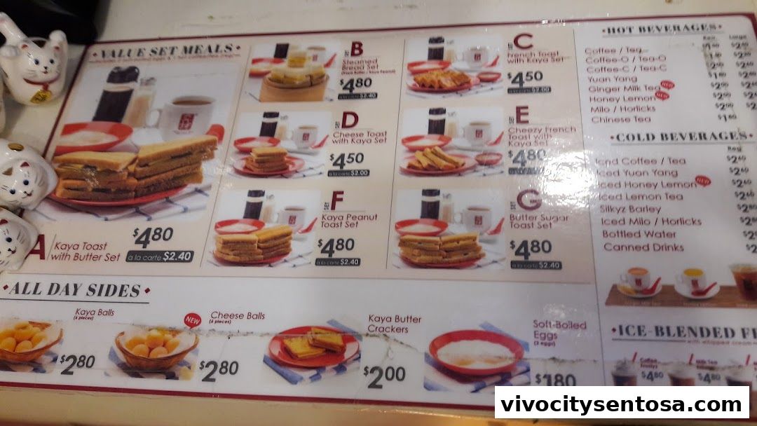 Menu page for Ya Kun Kaya Toast Vivocity