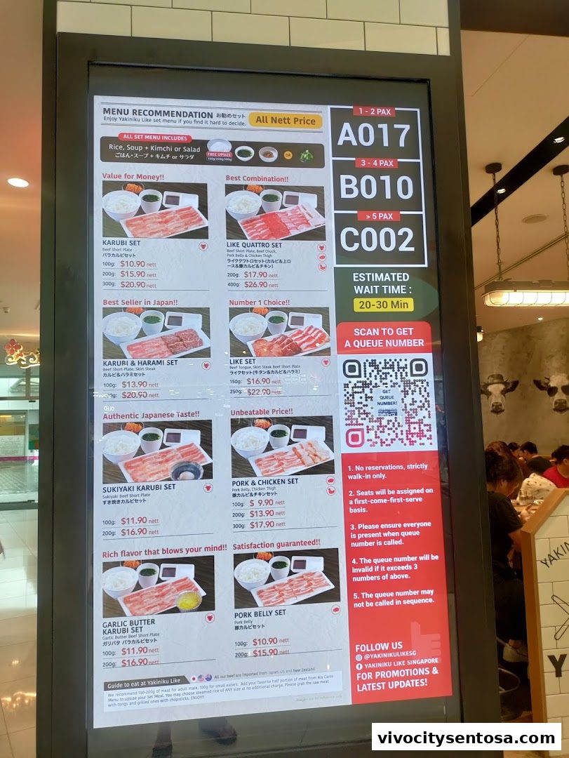 Menu page for Yakiniku Like VivoCity