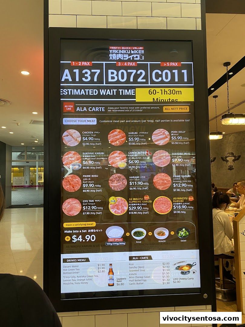 Menu page for Yakiniku Like VivoCity