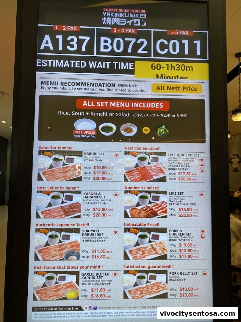 Menu page for Yakiniku Like VivoCity