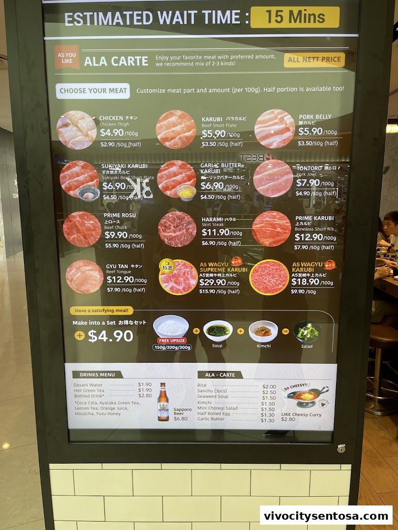 Menu page for Yakiniku Like VivoCity