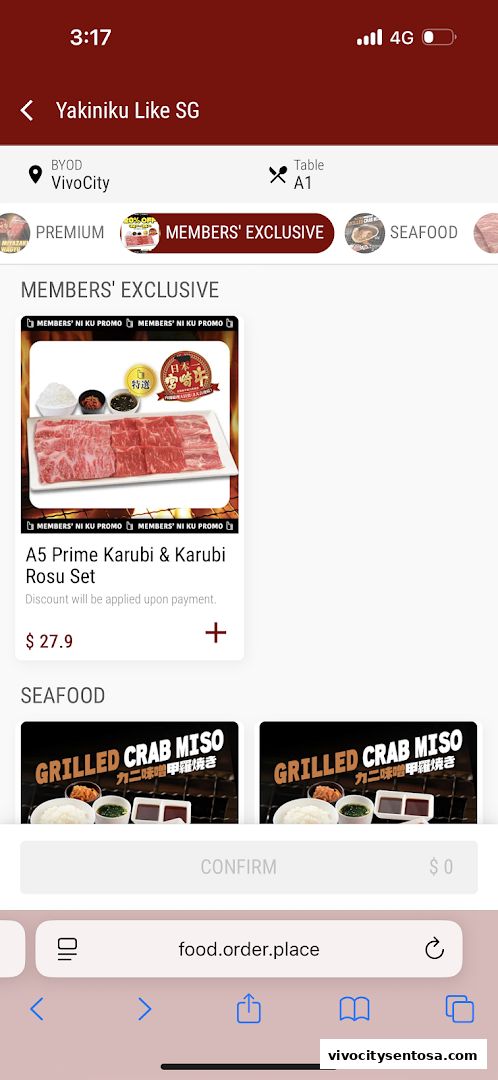 Menu page for Yakiniku Like VivoCity