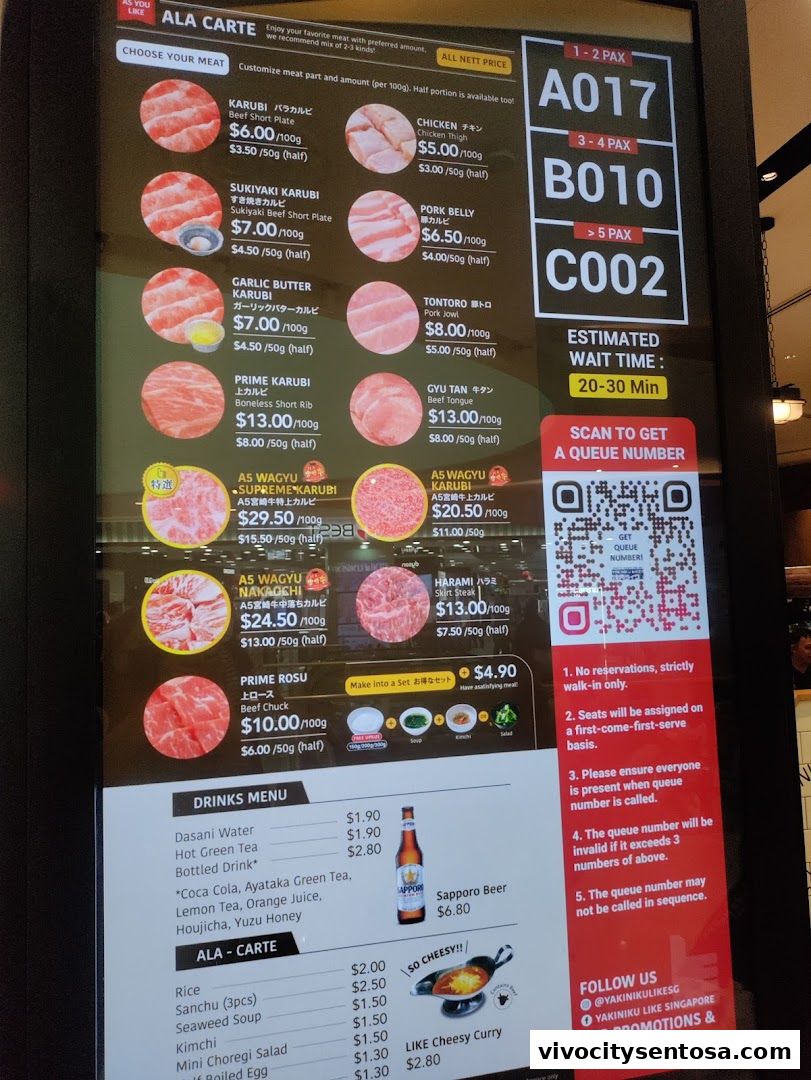 Menu page for Yakiniku Like VivoCity